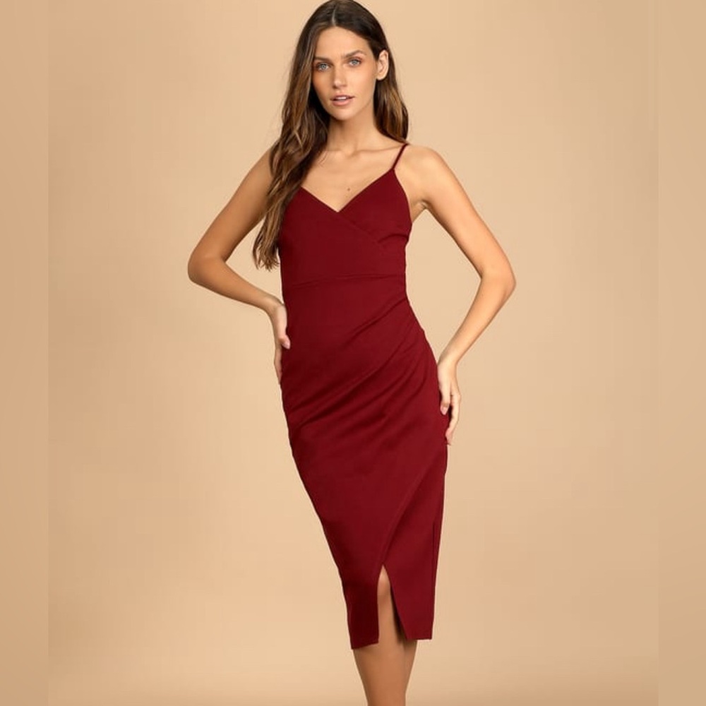 Burgundy Bodycon Midi Dress